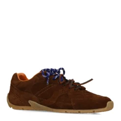 Donkerbruine suède sneakers met dubbele veters