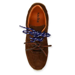 Donkerbruine suède sneakers met dubbele veters