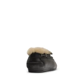 Donkergrijze leren bootschoenen met wol