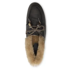 Donkergrijze leren bootschoenen met wol