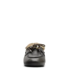 Donkergrijze leren bootschoenen met wol
