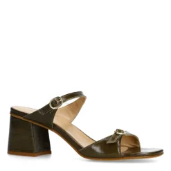 Donkergroene lak sandalen met hak
