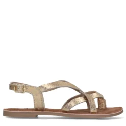 Gouden leren sandalen met gekruiste bandjes