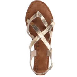 Gouden leren sandalen met gekruiste bandjes