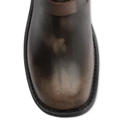 Greywashed buckle biker boots