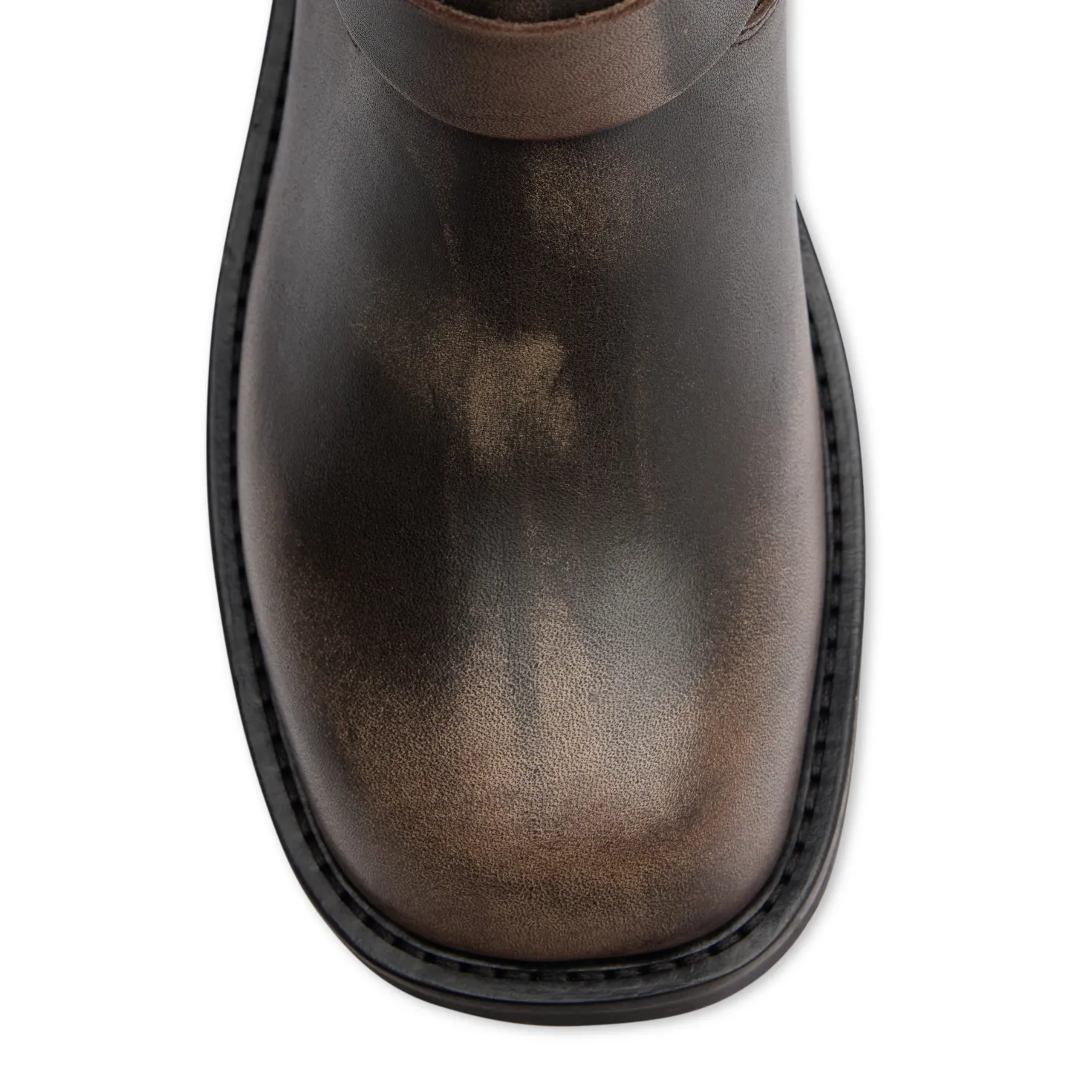 Greywashed buckle biker boots