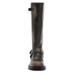 Greywashed buckle biker boots