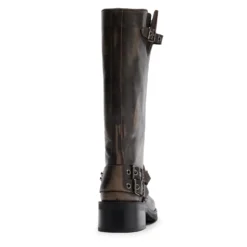 Greywashed buckle biker boots