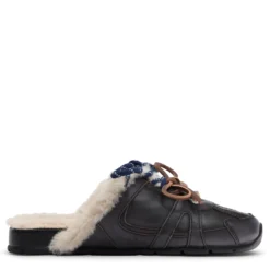 Greywashed faux fur sneaker muiltjes