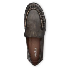 Greywashed leren loafers met rimpel design