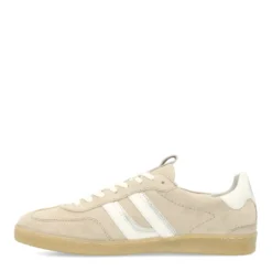 Grijze suède sneakers met witte details