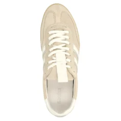 Grijze suède sneakers met witte details