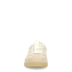 Grijze suède sneakers met witte details