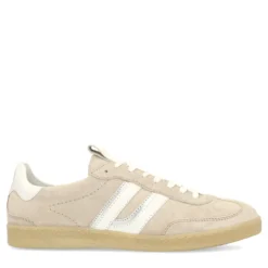 Grijze suède sneakers met witte details