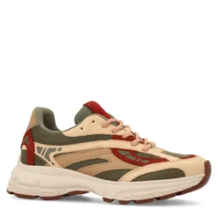 Groene leren sneakers met rode details