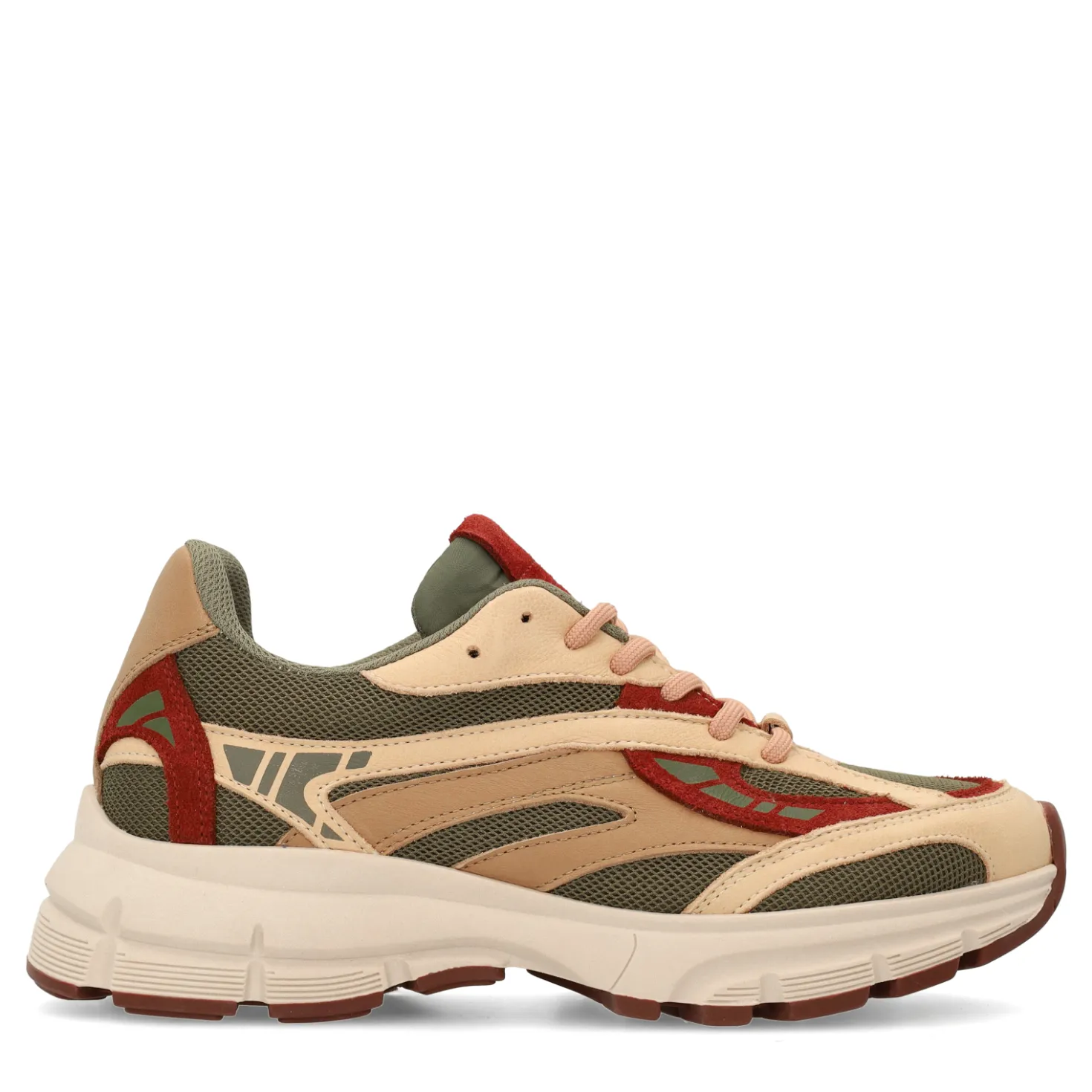 Groene leren sneakers met rode details