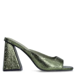 Groene metallic muiltjes met hak