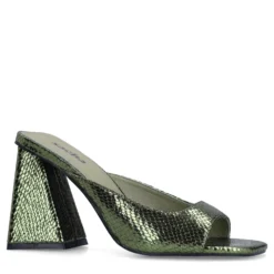 Groene metallic muiltjes met hak