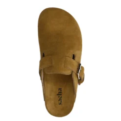 Groene suède clogs met gesp