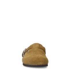 Groene suède clogs met gesp