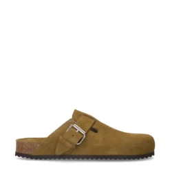 Groene suède clogs met gesp