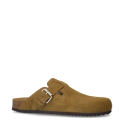 Groene suède clogs met gesp