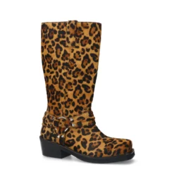 Leopard leren biker boots