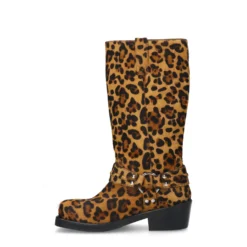 Leopard leren biker boots