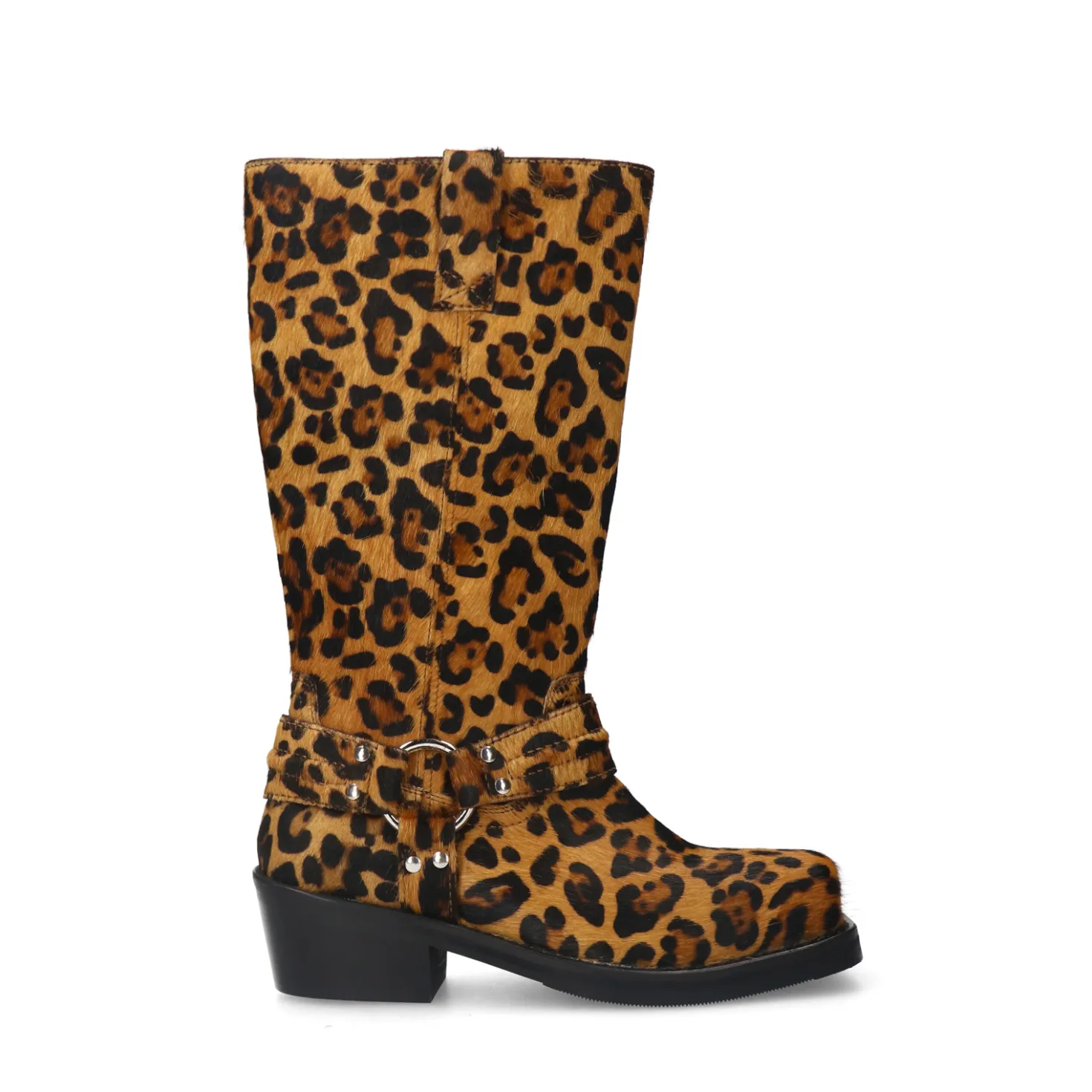 Leopard leren biker boots