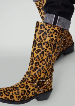 Leopard leren biker boots