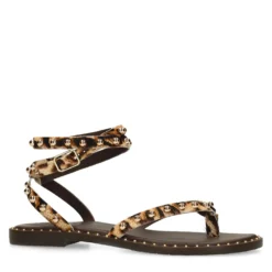 Leopard sandalen met goudkleurige studs