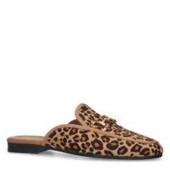 Leopard slip on loafers met goudkleurige chain