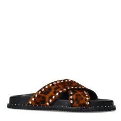 Leopard slippers met zilverkleurige studs