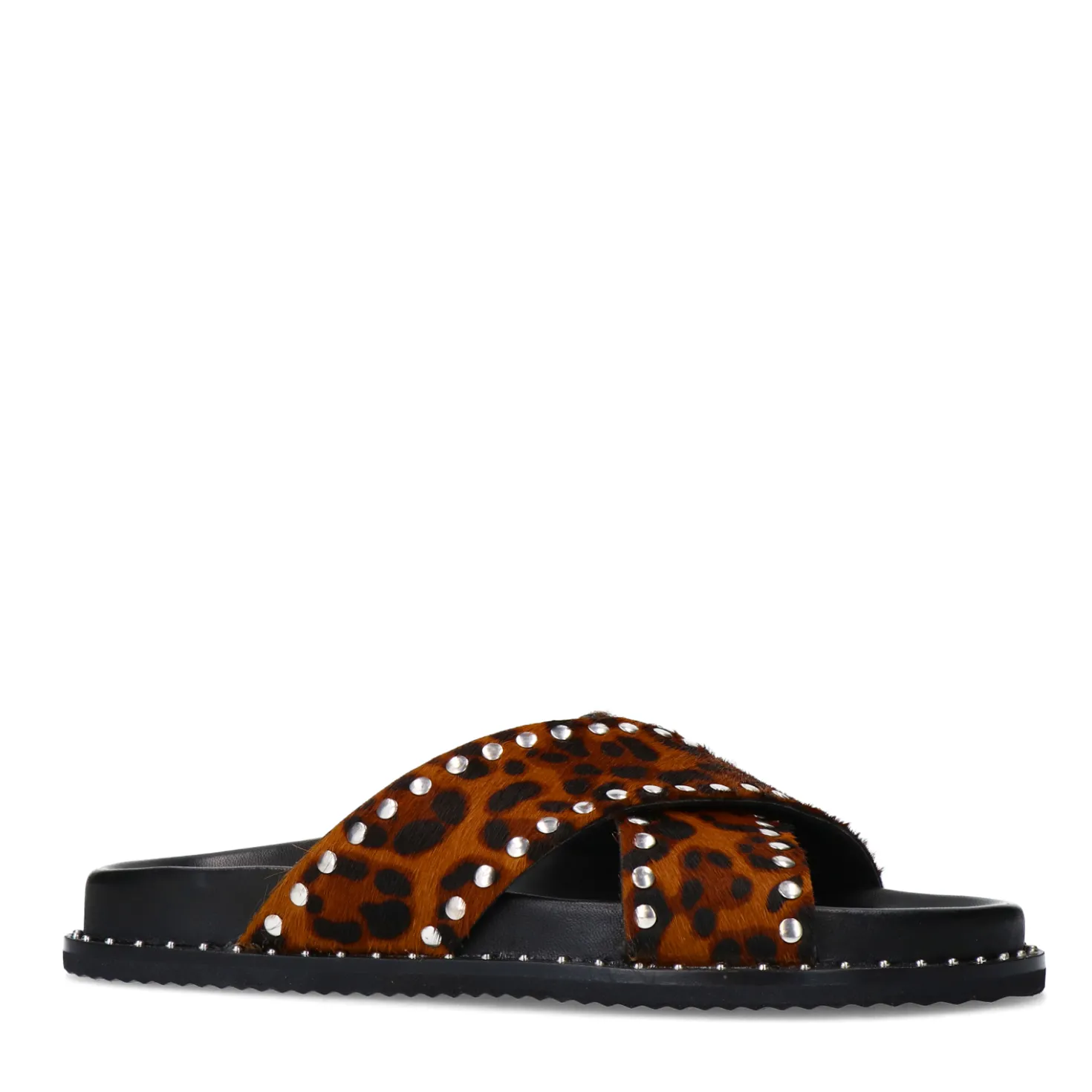 Leopard slippers met zilverkleurige studs