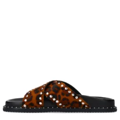 Leopard slippers met zilverkleurige studs