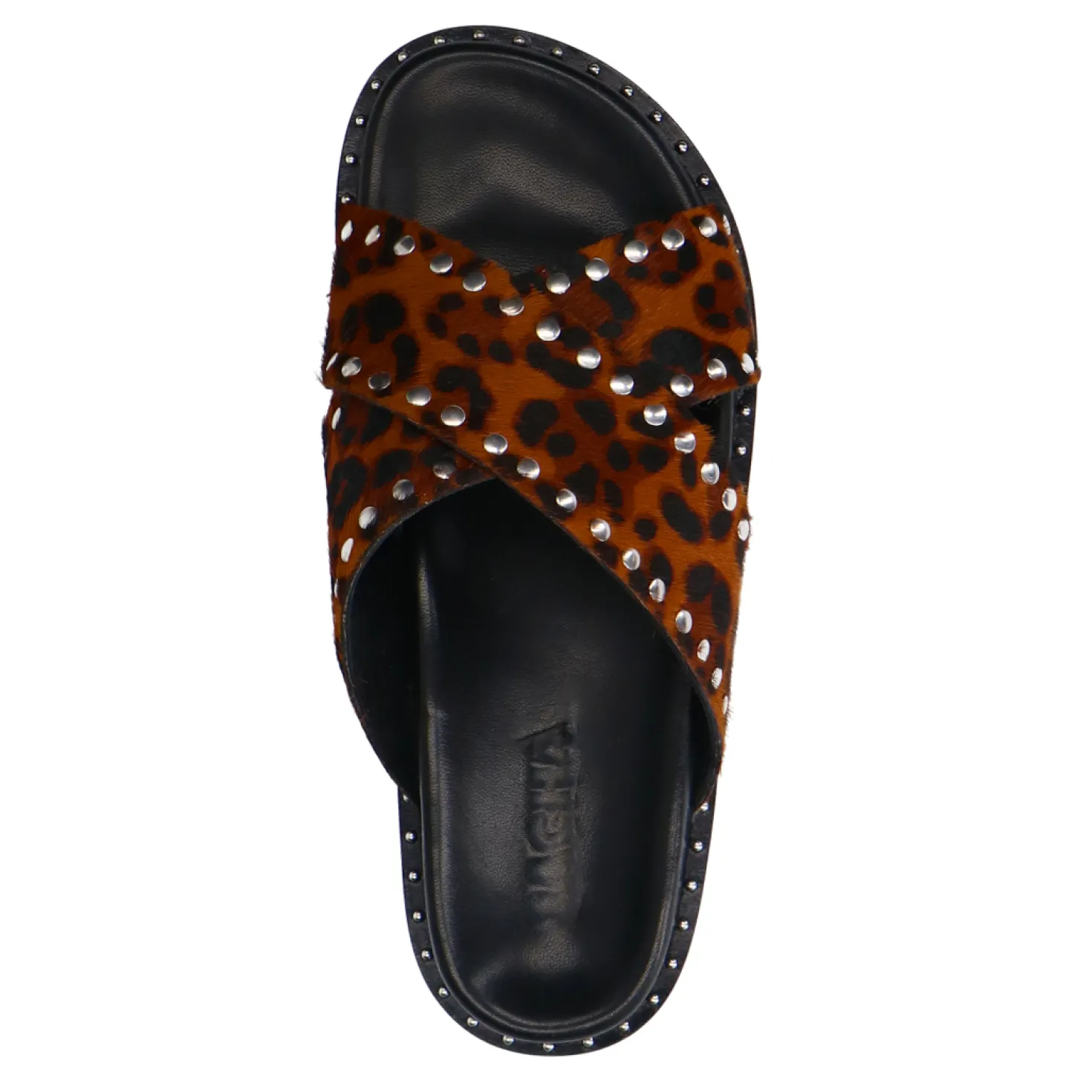 Leopard slippers met zilverkleurige studs