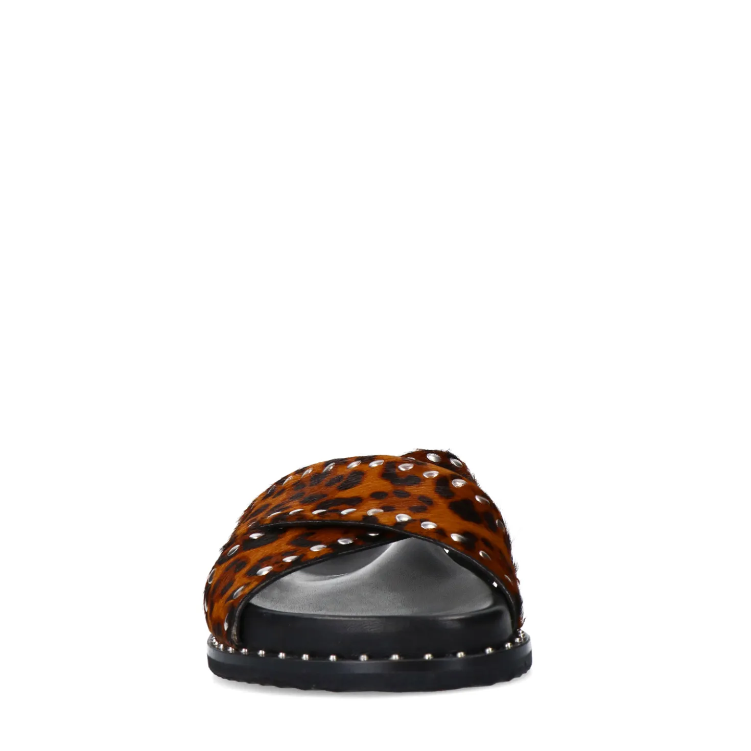 Leopard slippers met zilverkleurige studs