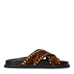 Leopard slippers met zilverkleurige studs