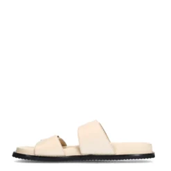 Off white leren slippers met goudkleurige details