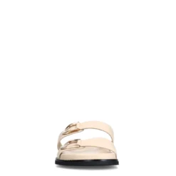 Off white leren slippers met goudkleurige details