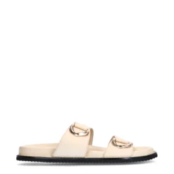 Off white leren slippers met goudkleurige details