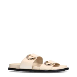 Off white leren slippers met goudkleurige details