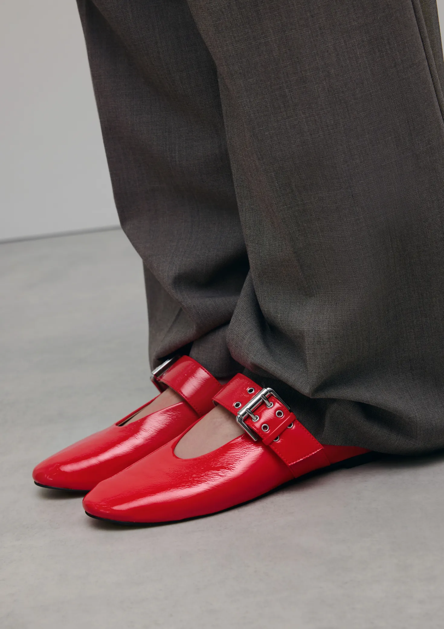 Rode lak buckle ballerina's