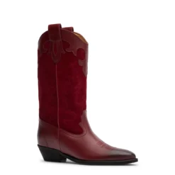 Rode leren cowboylaarzen met sierstiksels