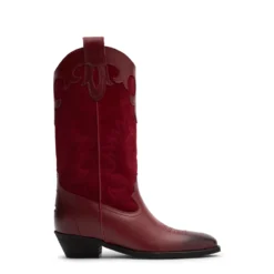 Rode leren cowboylaarzen met sierstiksels