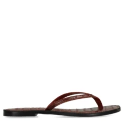 Rode leren croco teenslippers