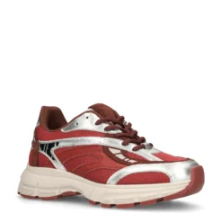 Rode sneakers met zilveren metallic details