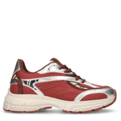Rode sneakers met zilveren metallic details