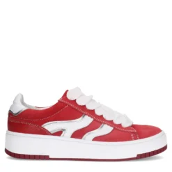 Rode suède sneakers met witte details