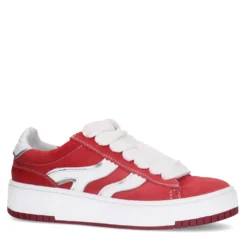 Rode suède sneakers met witte details
